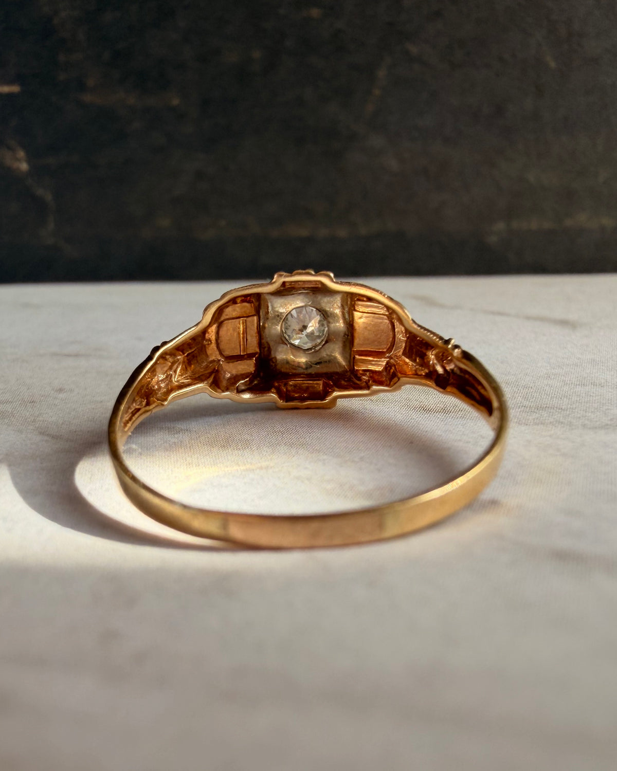 Art Deco 14k Two-Tone Gold and Old European Cut Diamond Ring