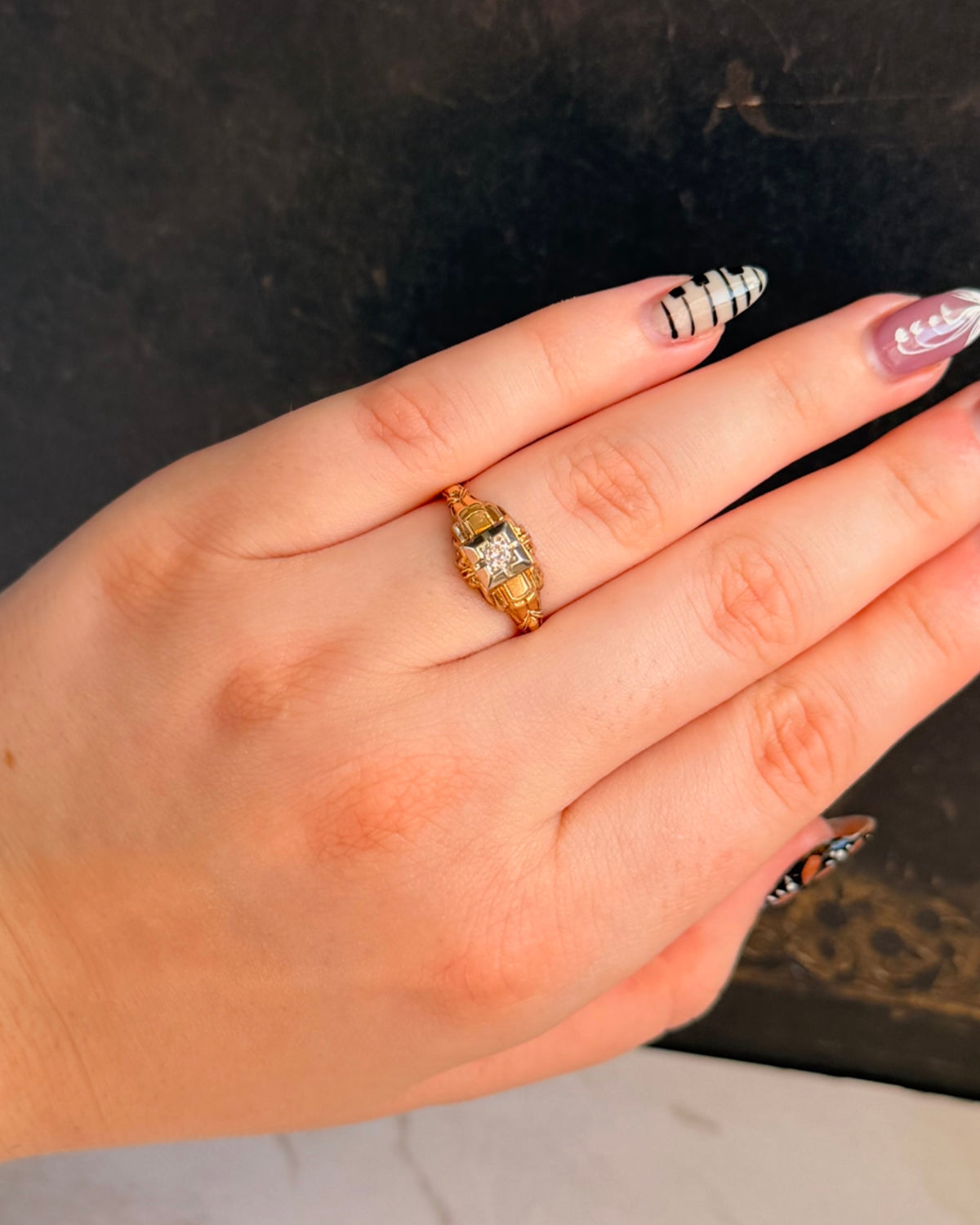 Art Deco 14k Two-Tone Gold and Old European Cut Diamond Ring