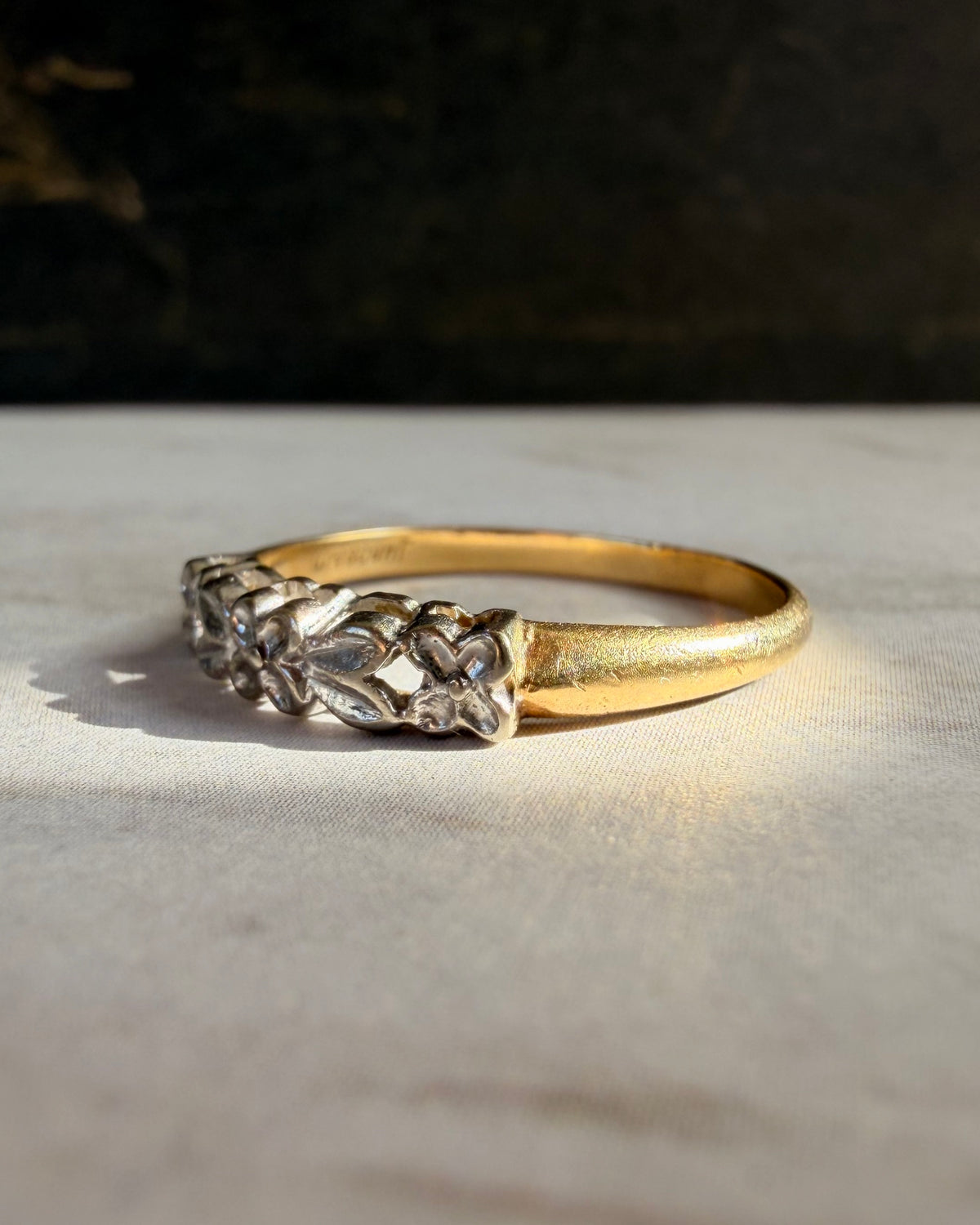 Retro Crescent 14k Two-Tone Gold Floral Band