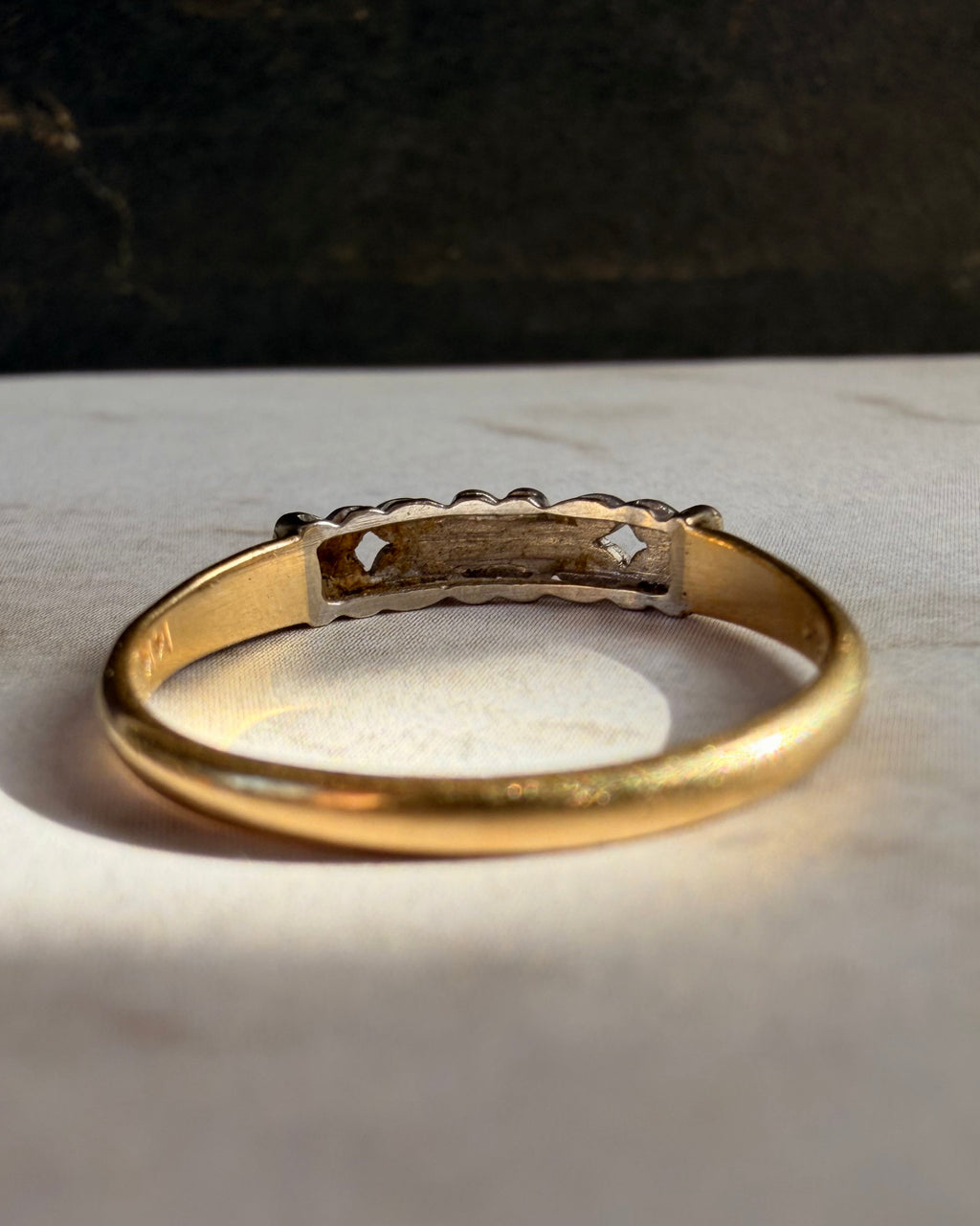 Retro Crescent 14k Two-Tone Gold Floral Band