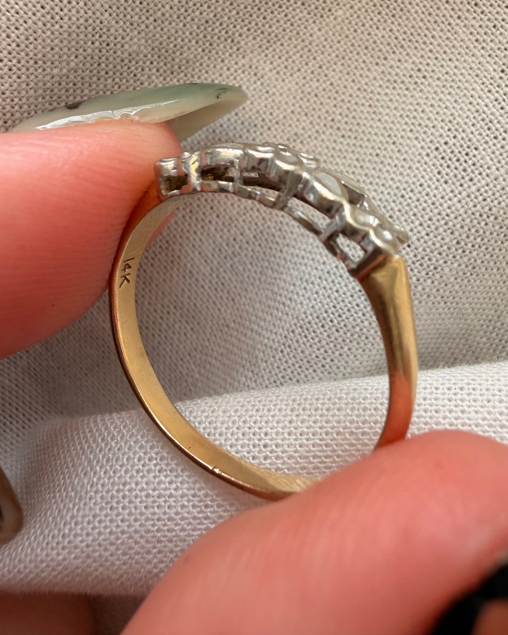 Retro Crescent 14k Two-Tone Gold Floral Band
