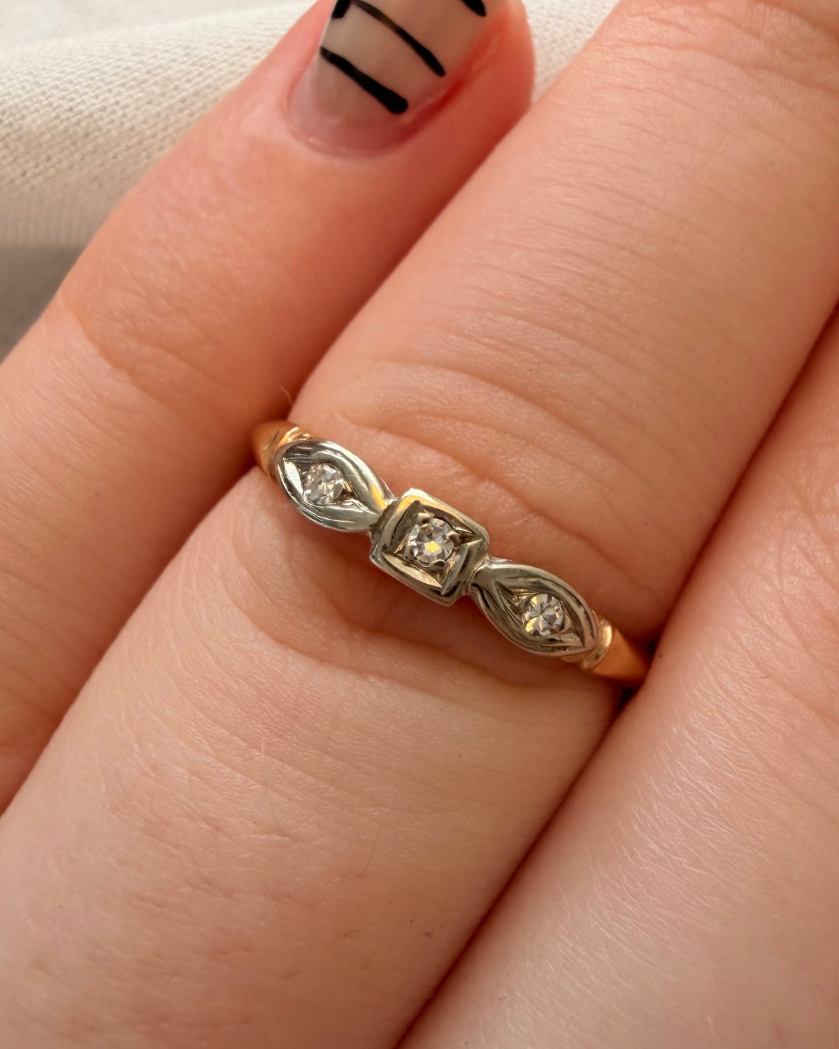 Art Deco 14k Two-Tone Gold and Diamond Band