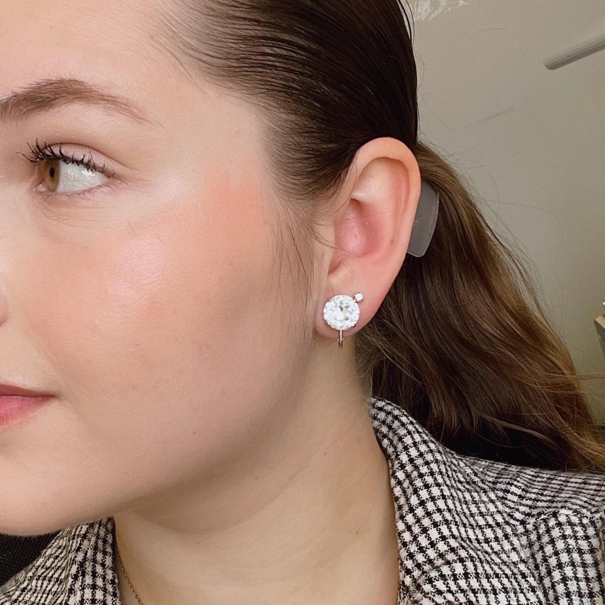 Albert Weiss Mid Century Silver Tone And Crystal Ear Clip Earrings - Clover Collective Antiques