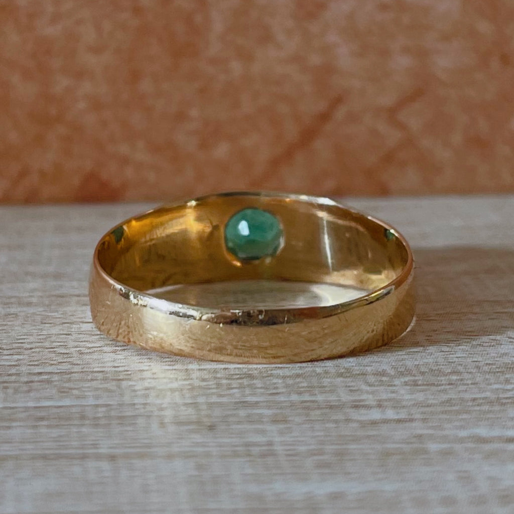 Antique Austro - Hungarian 14k Rose Gold and Emerald Belcher Ring - Clover Collective Antiques
