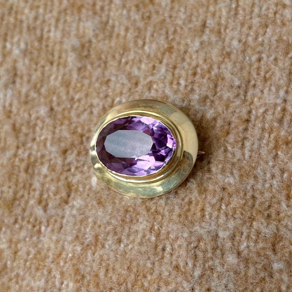 Antique Ehrlich & Sinnock Inc. 14k Yellow Gold and Amethyst Brooch - Clover Collective Antiques