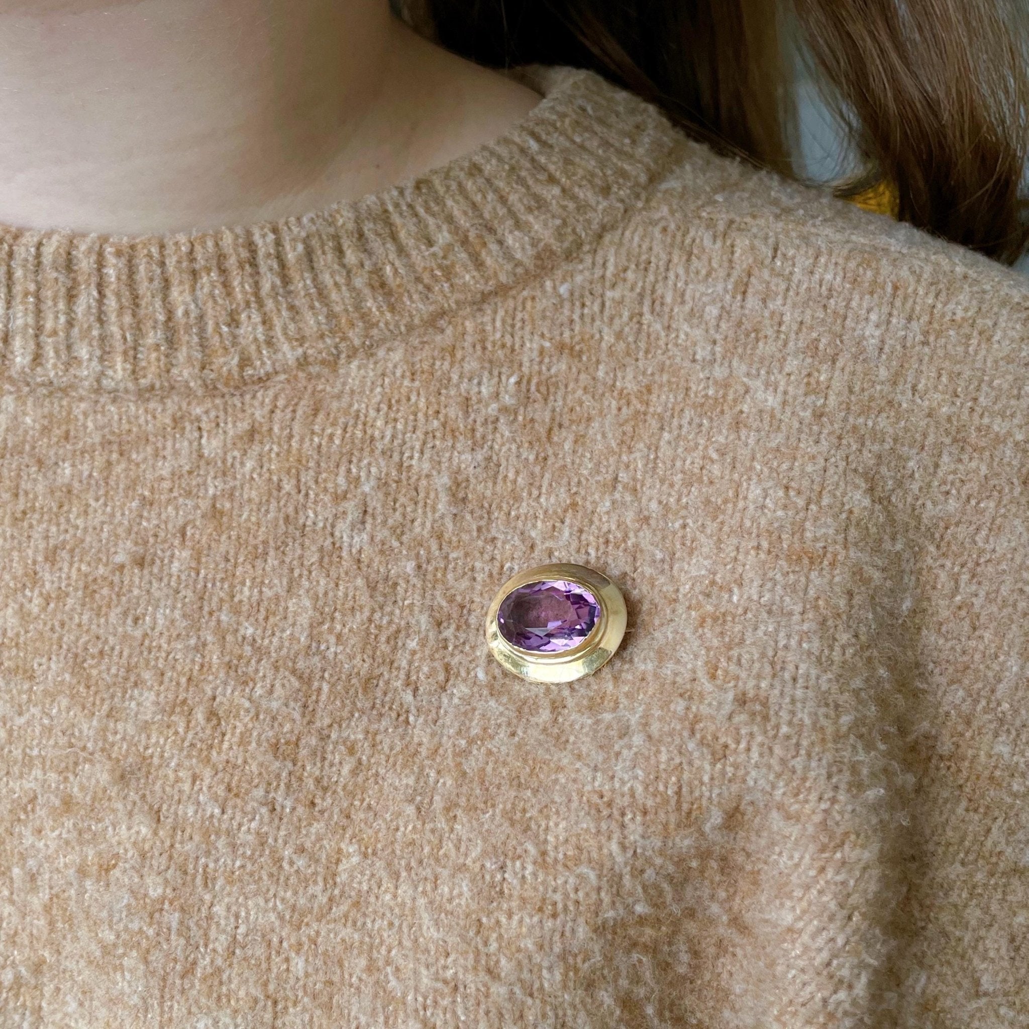 Antique Ehrlich & Sinnock Inc. 14k Yellow Gold and Amethyst Brooch - Clover Collective Antiques