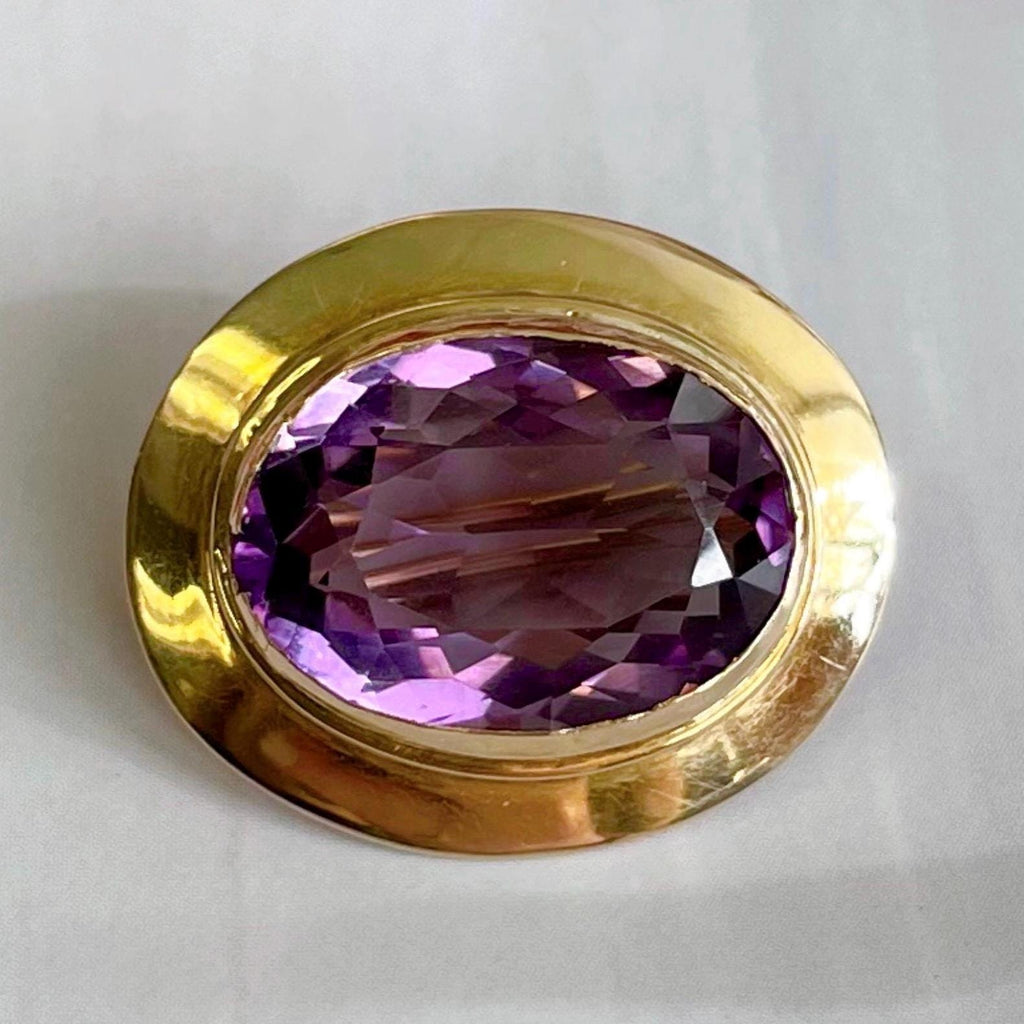 Antique Ehrlich & Sinnock Inc. 14k Yellow Gold and Amethyst Brooch - Clover Collective Antiques
