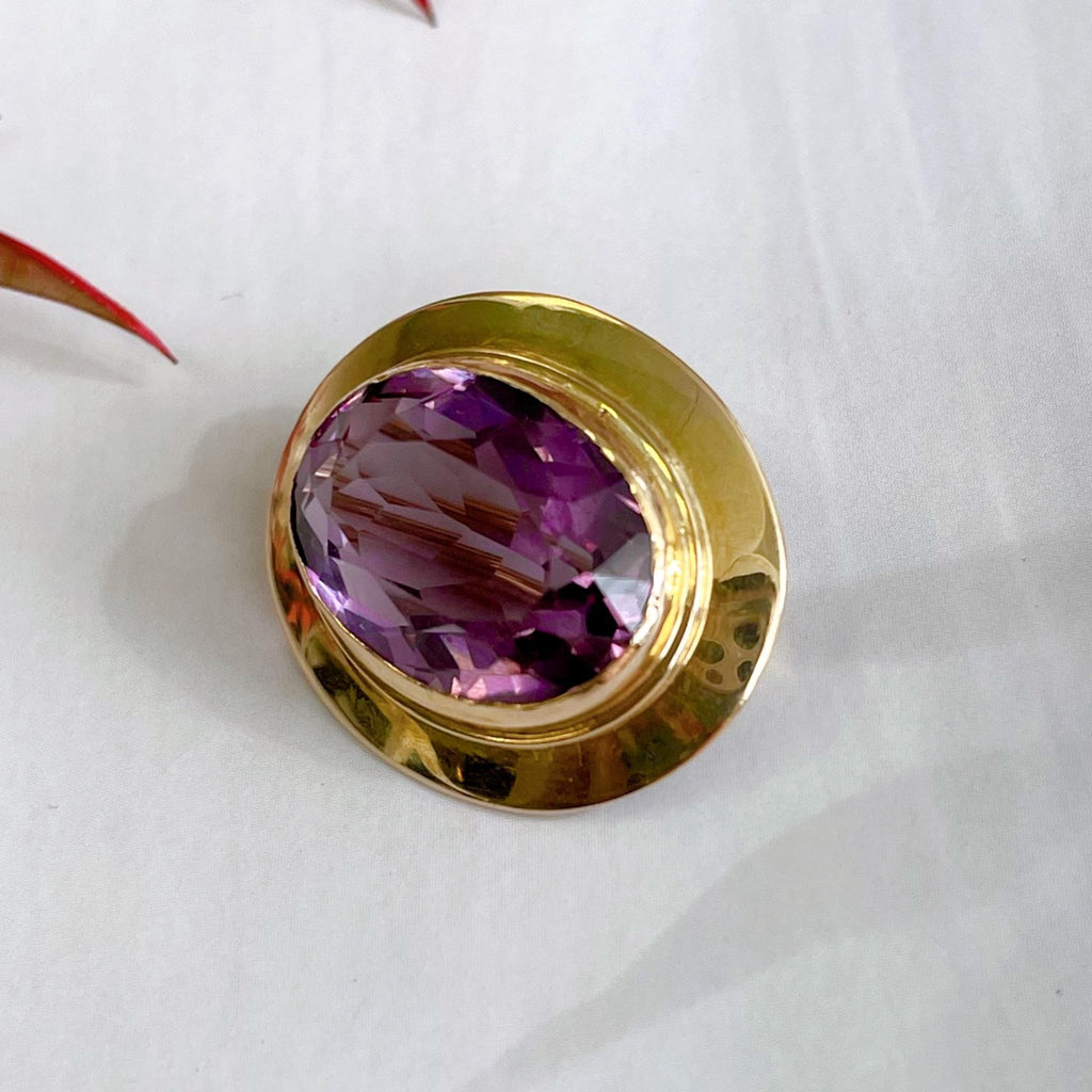 Antique Ehrlich & Sinnock Inc. 14k Yellow Gold and Amethyst Brooch - Clover Collective Antiques