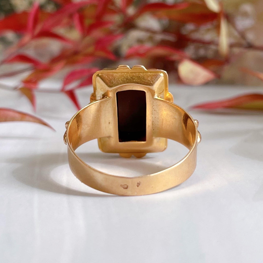 Antique French 18k Yellow Gold Agate Cameo Ring - Clover Collective Antiques