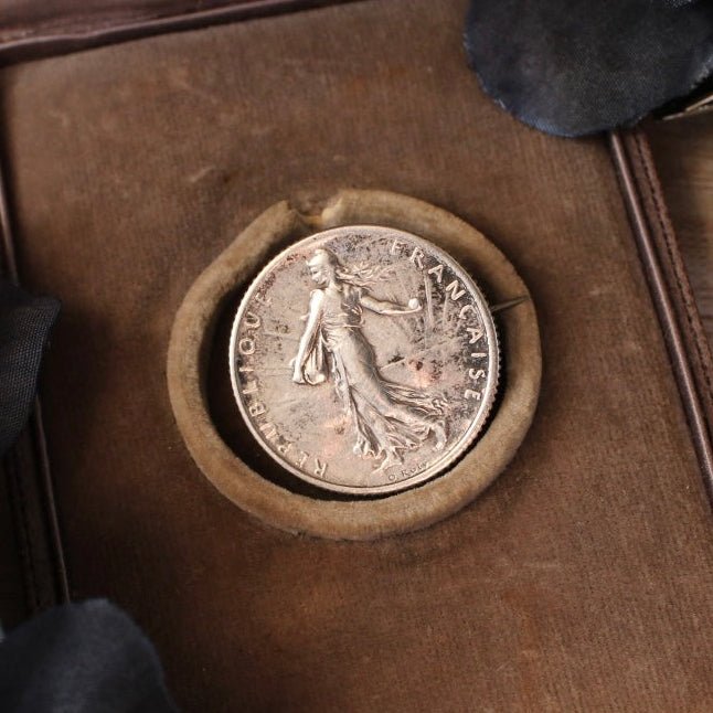 Antique French 1916 1 Franc Silver Coin Brooch - Clover Collective Antiques
