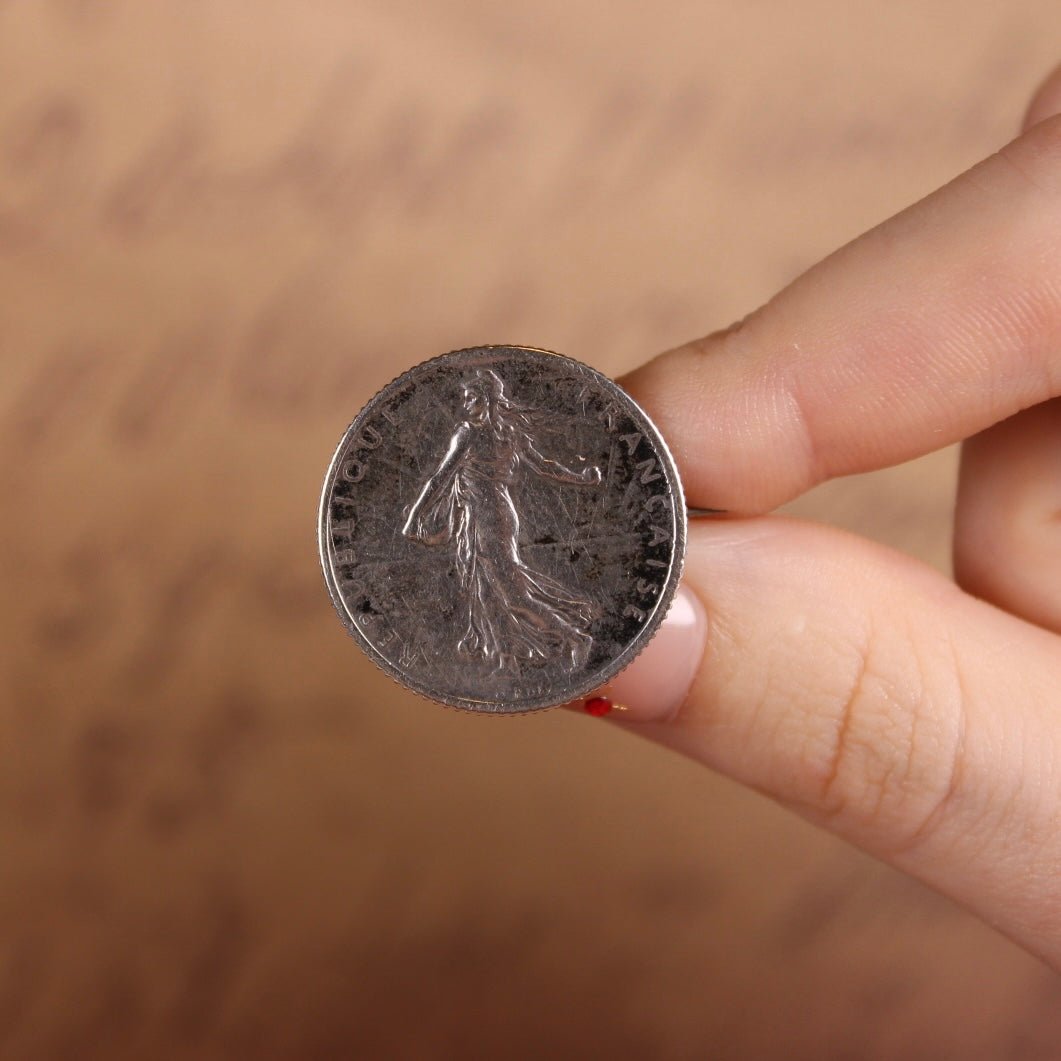 Antique French 1916 1 Franc Silver Coin Brooch - Clover Collective Antiques