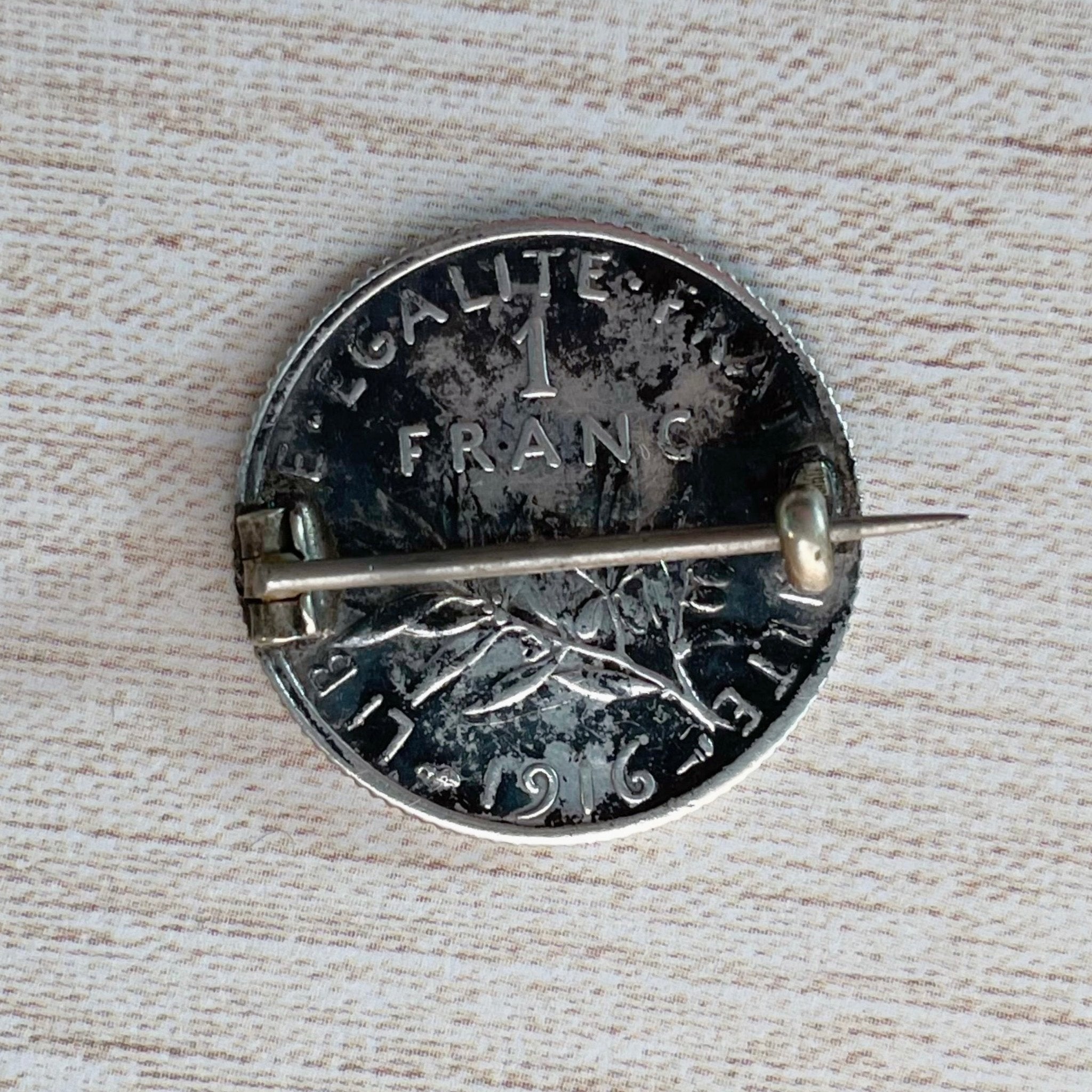 Antique French 1916 1 Franc Silver Coin Brooch - Clover Collective Antiques