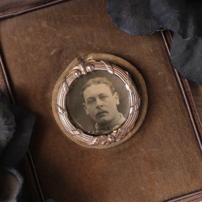 Antique French Silver WWI Memorial Photo Brooch - Clover Collective Antiques