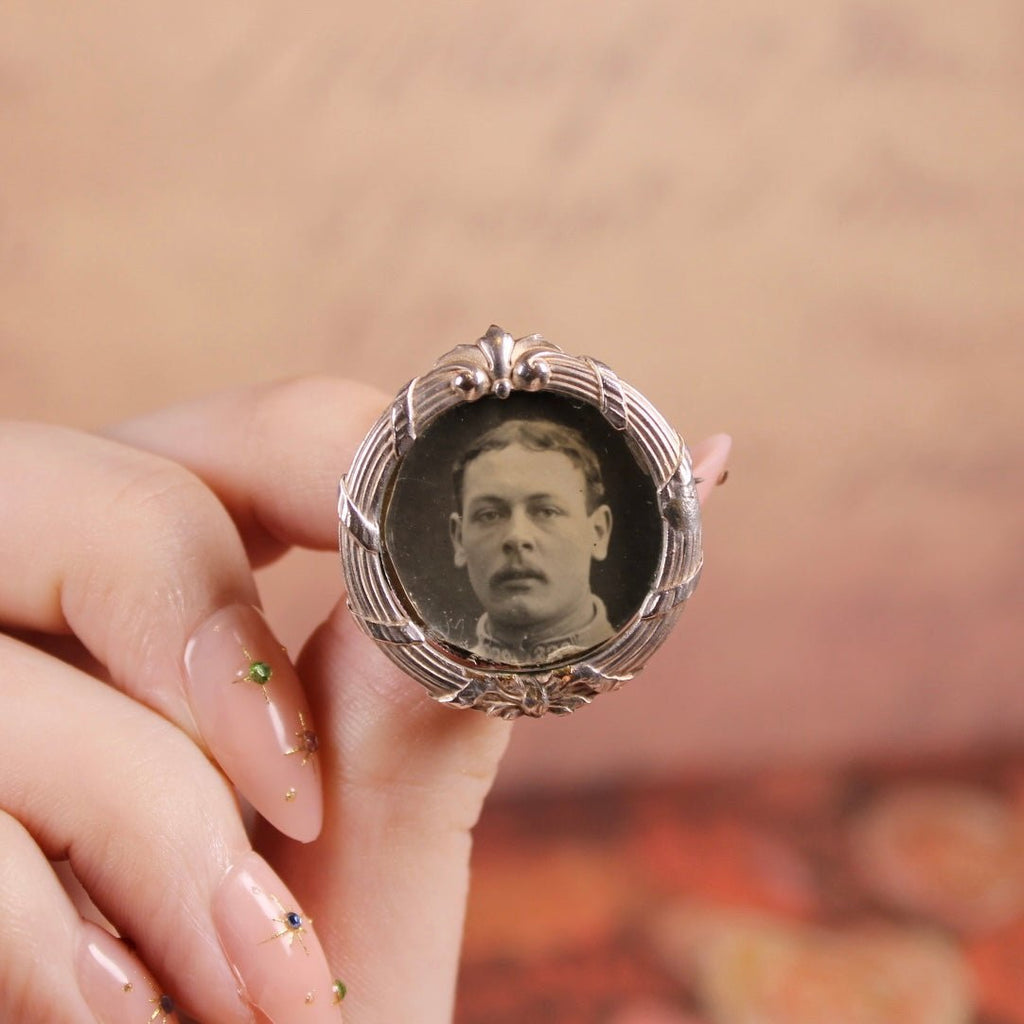 Antique French Silver WWI Memorial Photo Brooch - Clover Collective Antiques