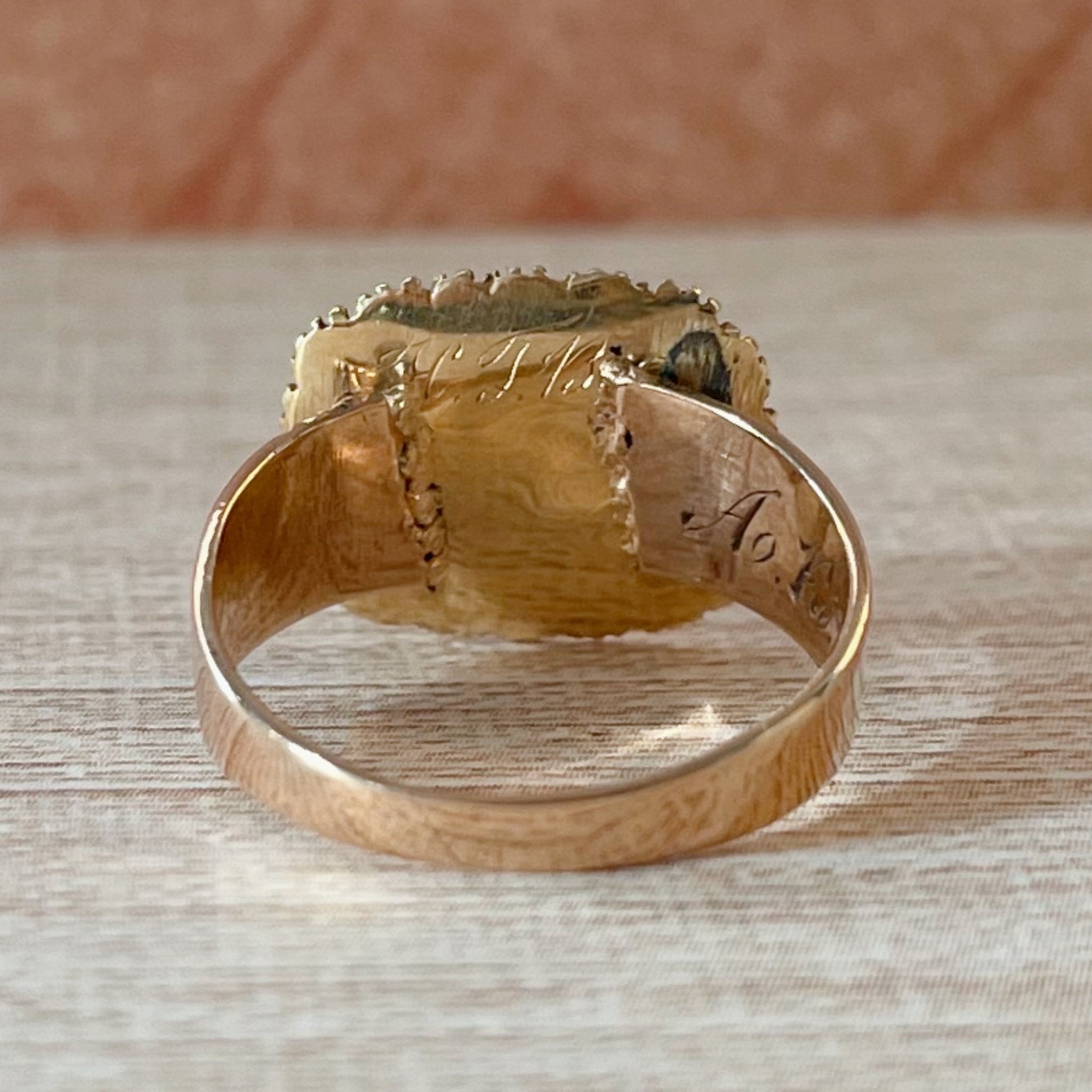 Antique Georgian 10k Gold, 14k Gold, and Seed Pearl Mourning Locket Ring - Clover Collective Antiques