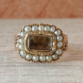 Antique Georgian 10k Gold, 14k Gold, and Seed Pearl Mourning Locket Ring - Clover Collective Antiques