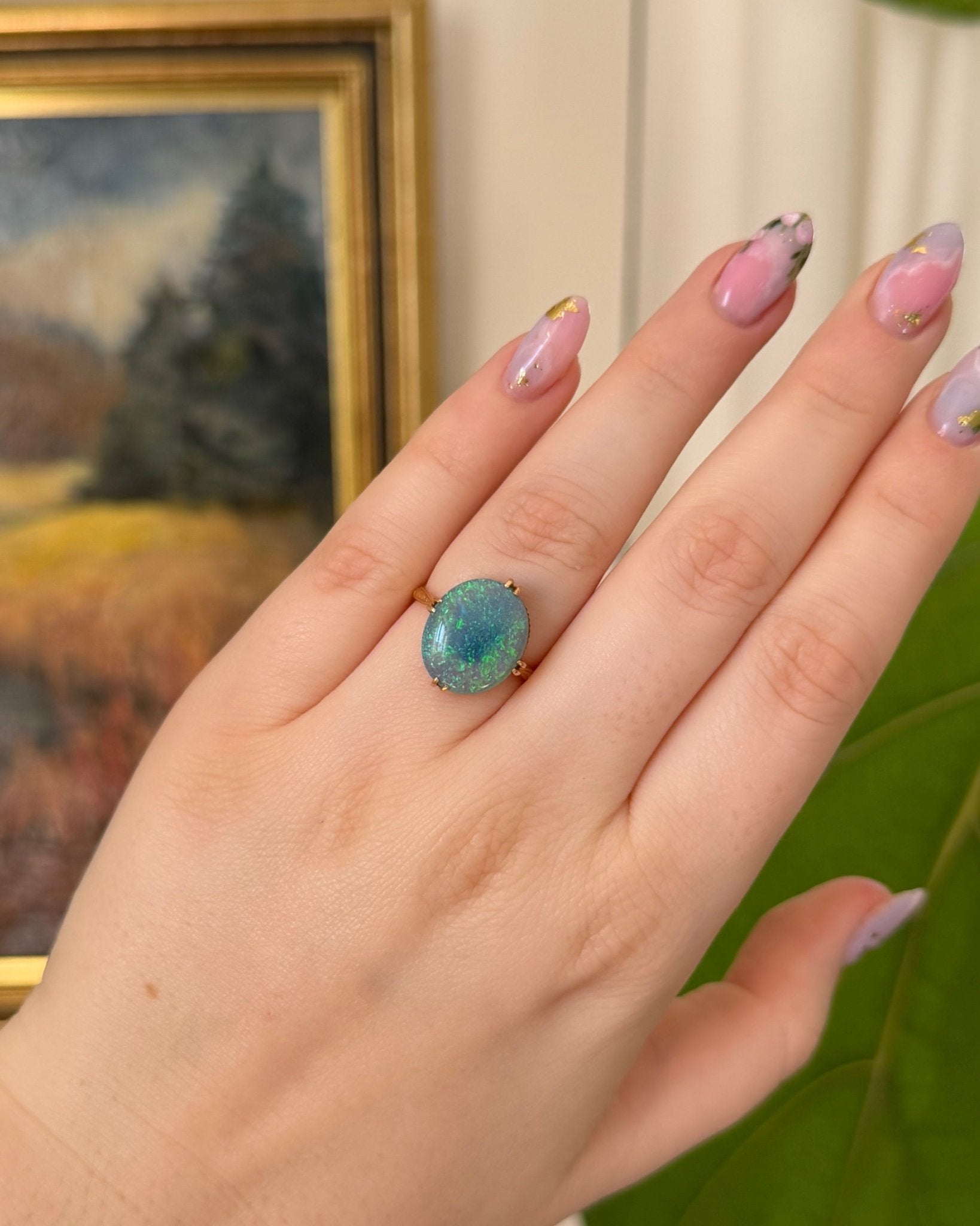 Antique - Inspired 18k Yellow Gold 4.30 Carat Australian Black Opal Ring - Clover Collective Antiques