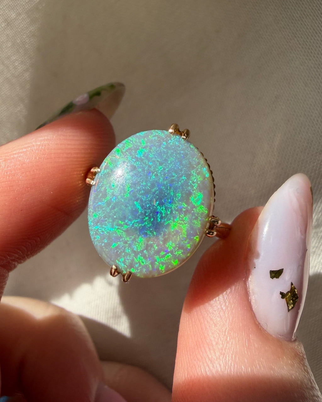 Antique - Inspired 18k Yellow Gold 4.30 Carat Australian Black Opal Ring - Clover Collective Antiques