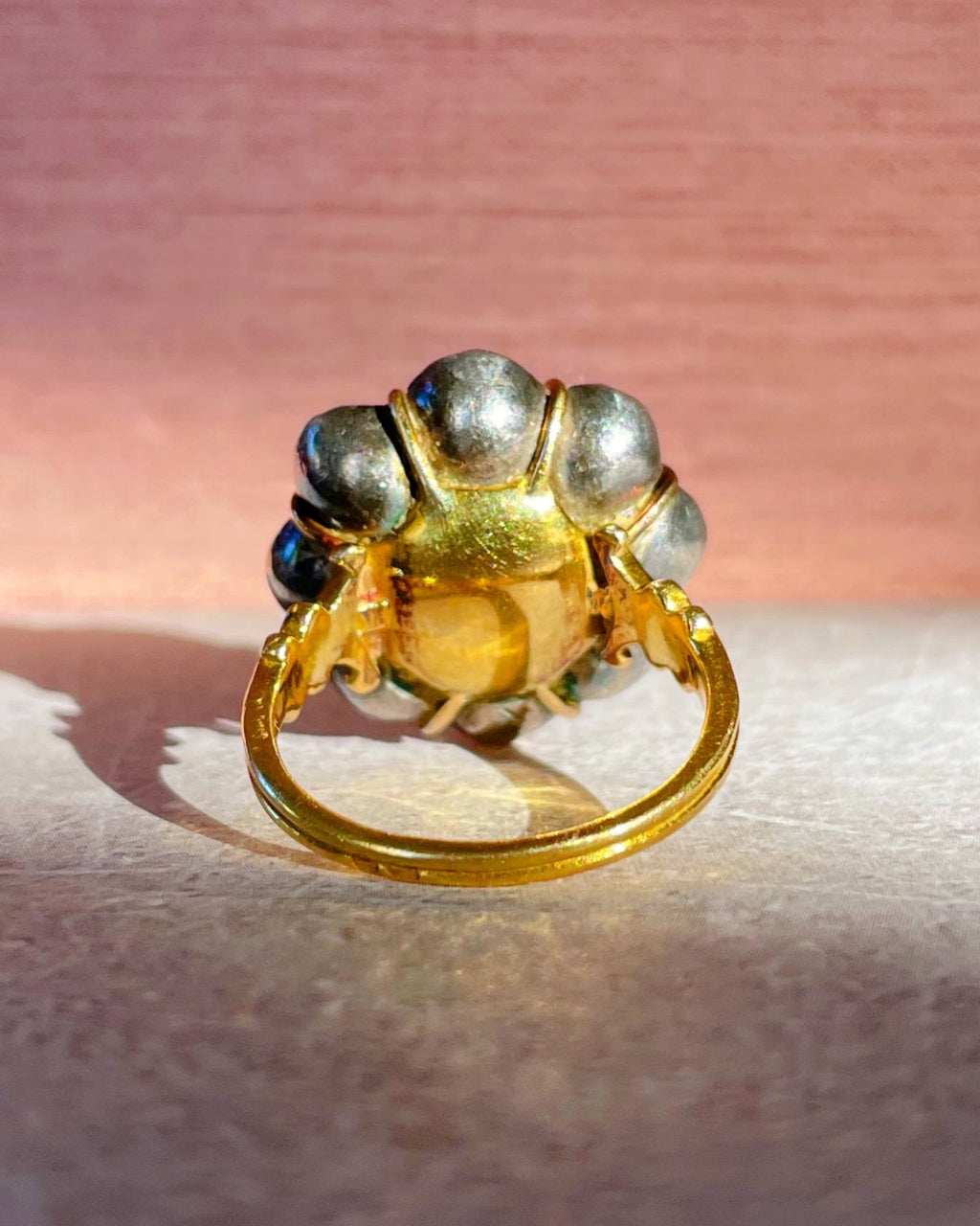 Antique Late 18th Century Portuguese 18K Gold and Silver Chrysoberyl Minas Novas Cluster Ring - Clover Collective Antiques