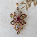 Antique Russian 14k Rose Gold, Tourmaline, and Demantoid Garnet Pendant - Clover Collective Antiques