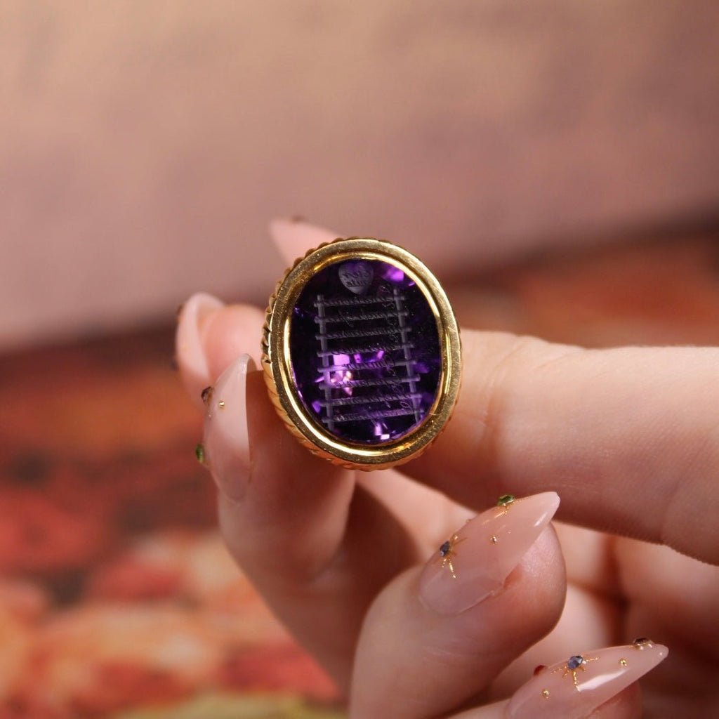 Antique Victorian 14k Gold Amethyst "Ladder of Virtues" Fob – Symbolic, Sentimental, Rare - Clover Collective Antiques