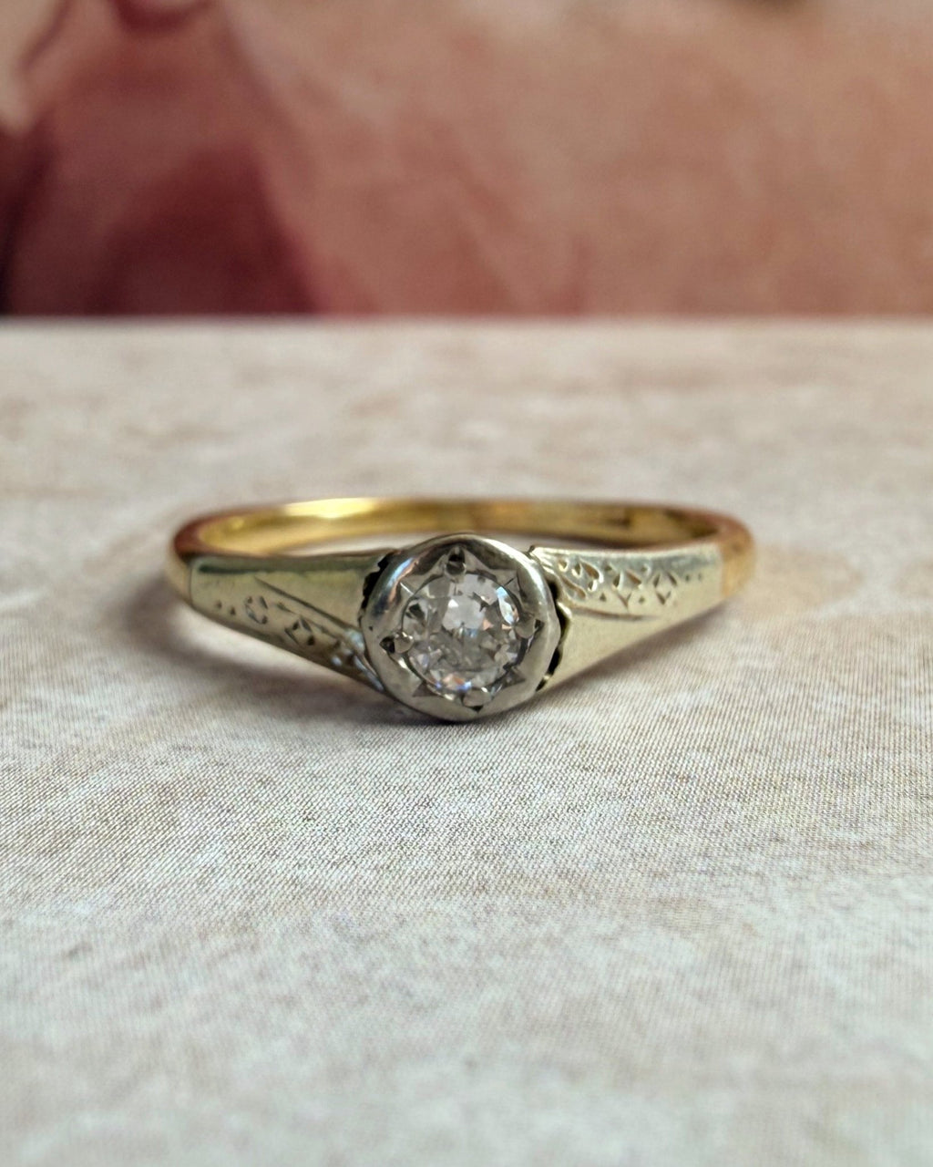 Art Deco 10k Two-Tone and Diamond Solitaire Ring - Clover Collective Antiques