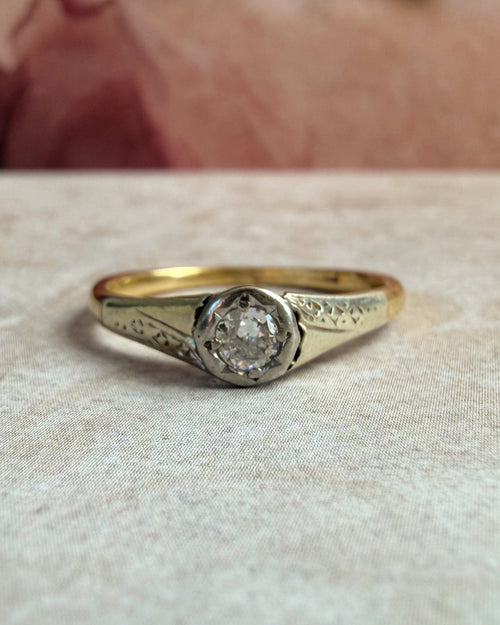 Art Deco 10k Two-Tone and Diamond Solitaire Ring - Clover Collective Antiques