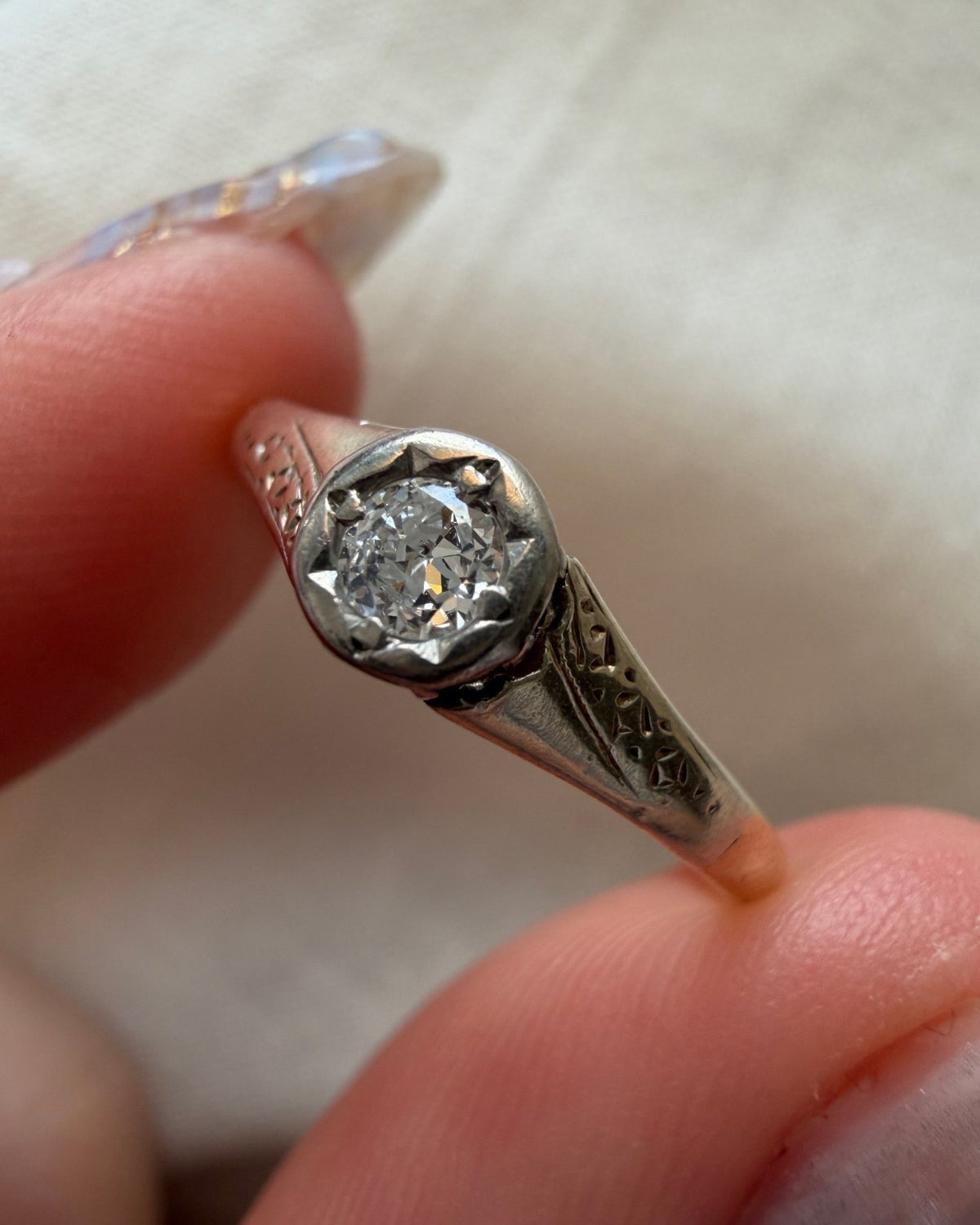 Art Deco 10k Two-Tone and Diamond Solitaire Ring - Clover Collective Antiques