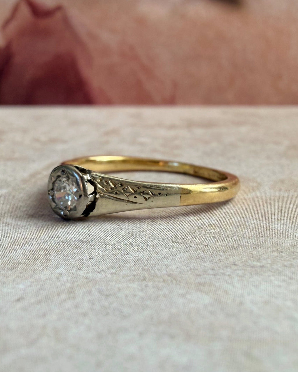 Art Deco 10k Two-Tone and Diamond Solitaire Ring - Clover Collective Antiques