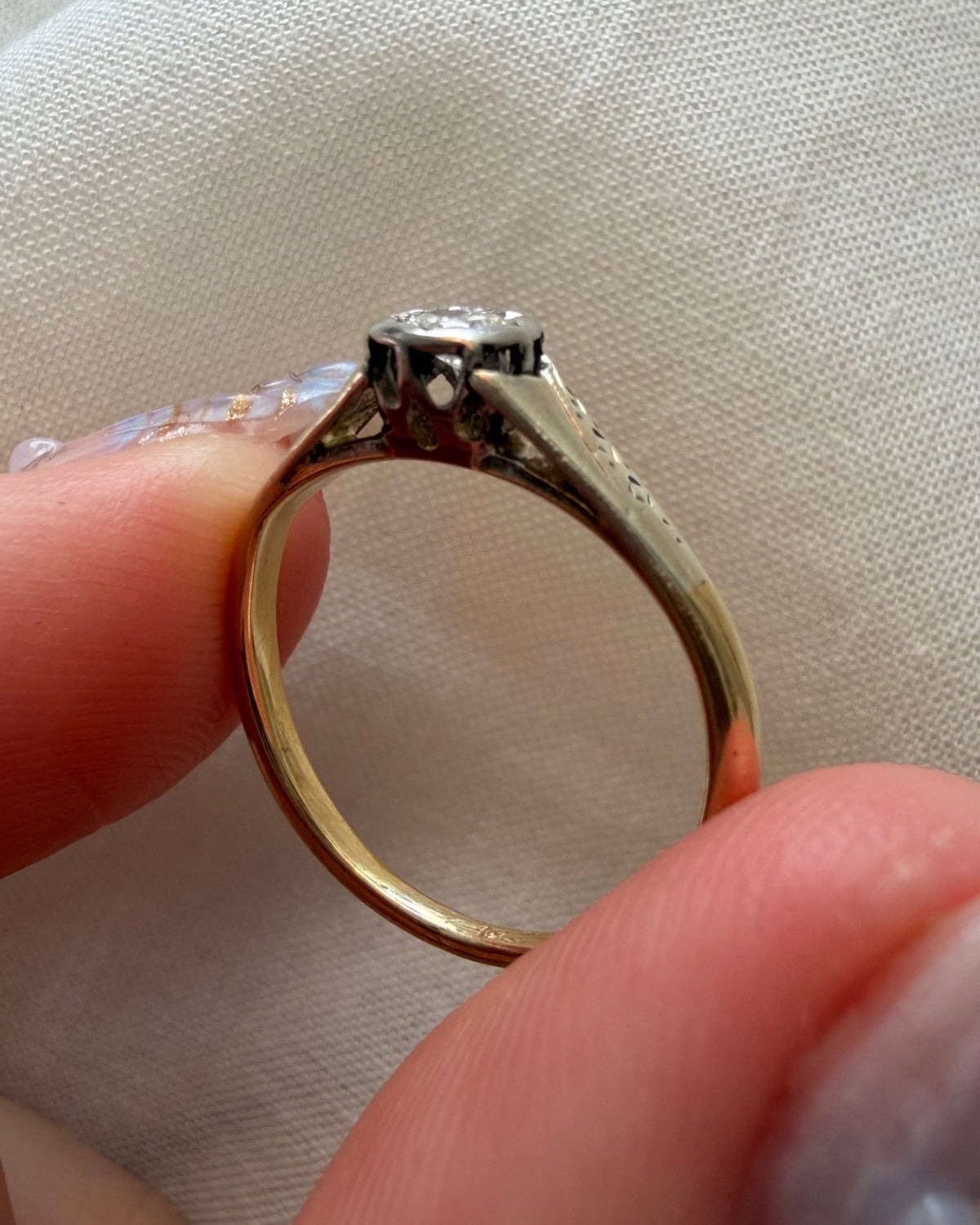 Art Deco 10k Two-Tone and Diamond Solitaire Ring - Clover Collective Antiques