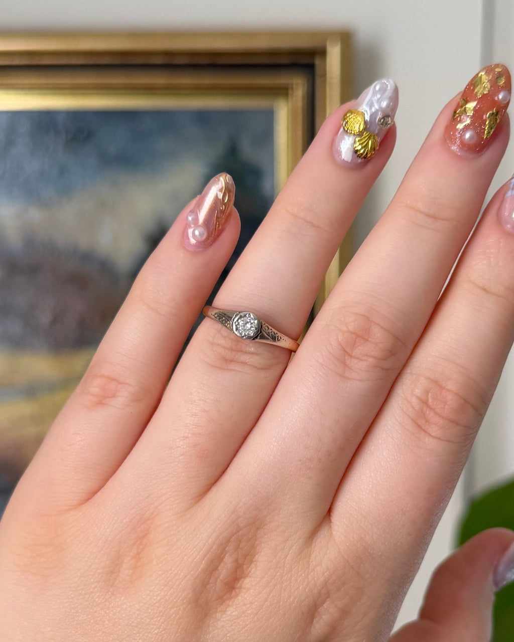 Art Deco 10k Two-Tone and Diamond Solitaire Ring - Clover Collective Antiques