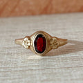 Art Deco 10k Yellow Gold and Red Glass Baby Midi Ring - Clover Collective Antiques