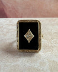 Art Deco 10k Yellow Gold, Onyx, and Diamond Ring - Clover Collective Antiques