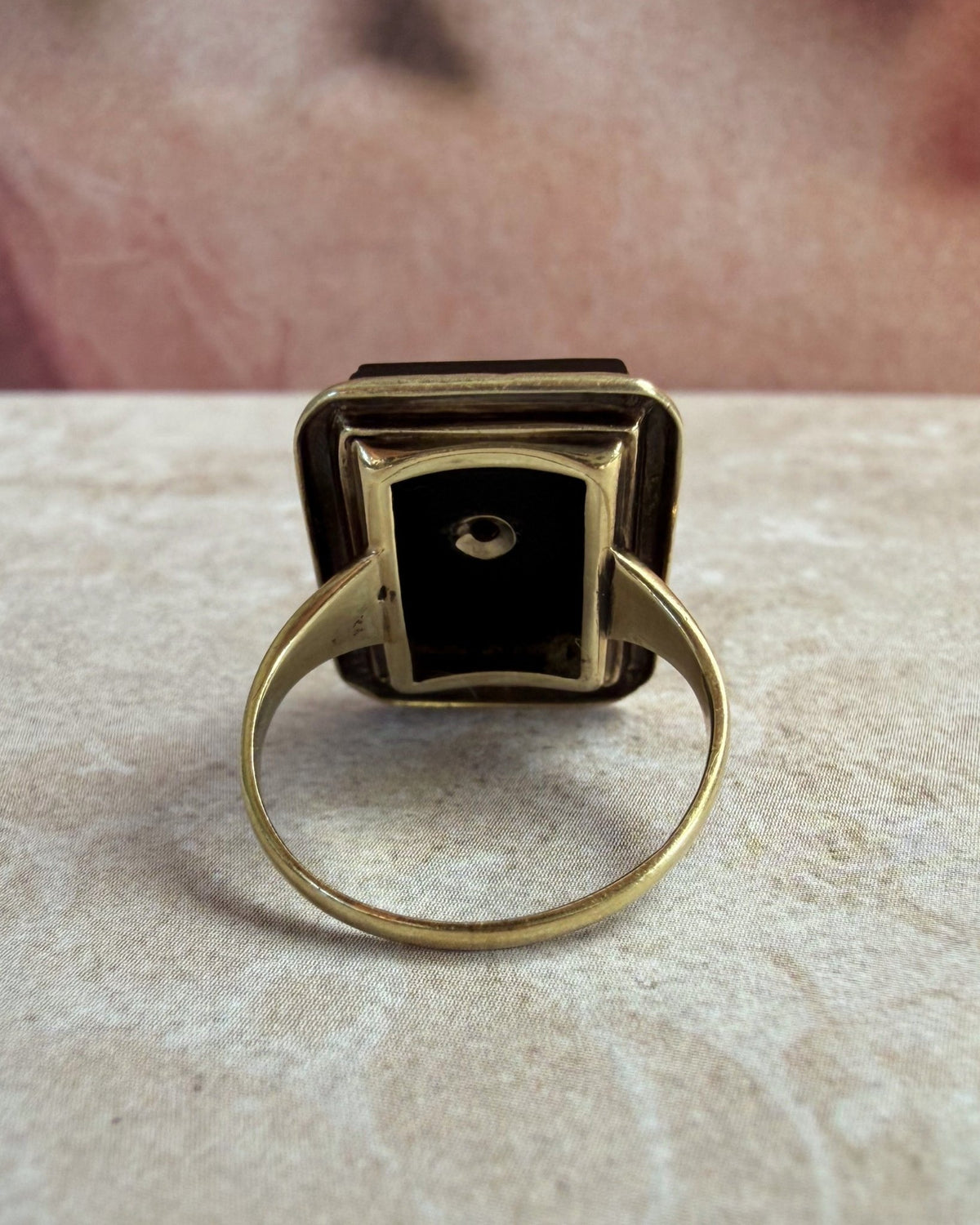 Art Deco 10k Yellow Gold, Onyx, and Diamond Ring - Clover Collective Antiques