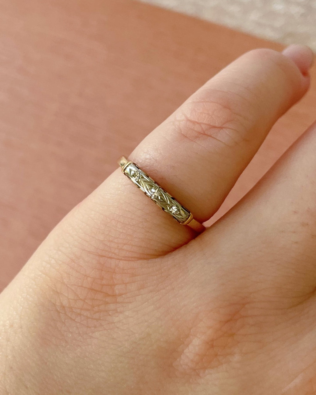 Art Deco 14k & 18k Two Tone Diamond Band - Clover Collective Antiques