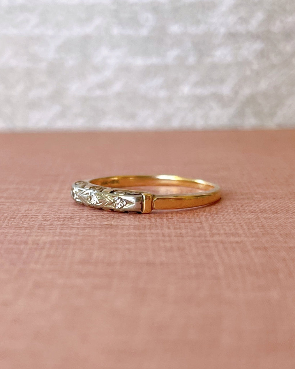 Art Deco 14k & 18k Two Tone Diamond Band - Clover Collective Antiques