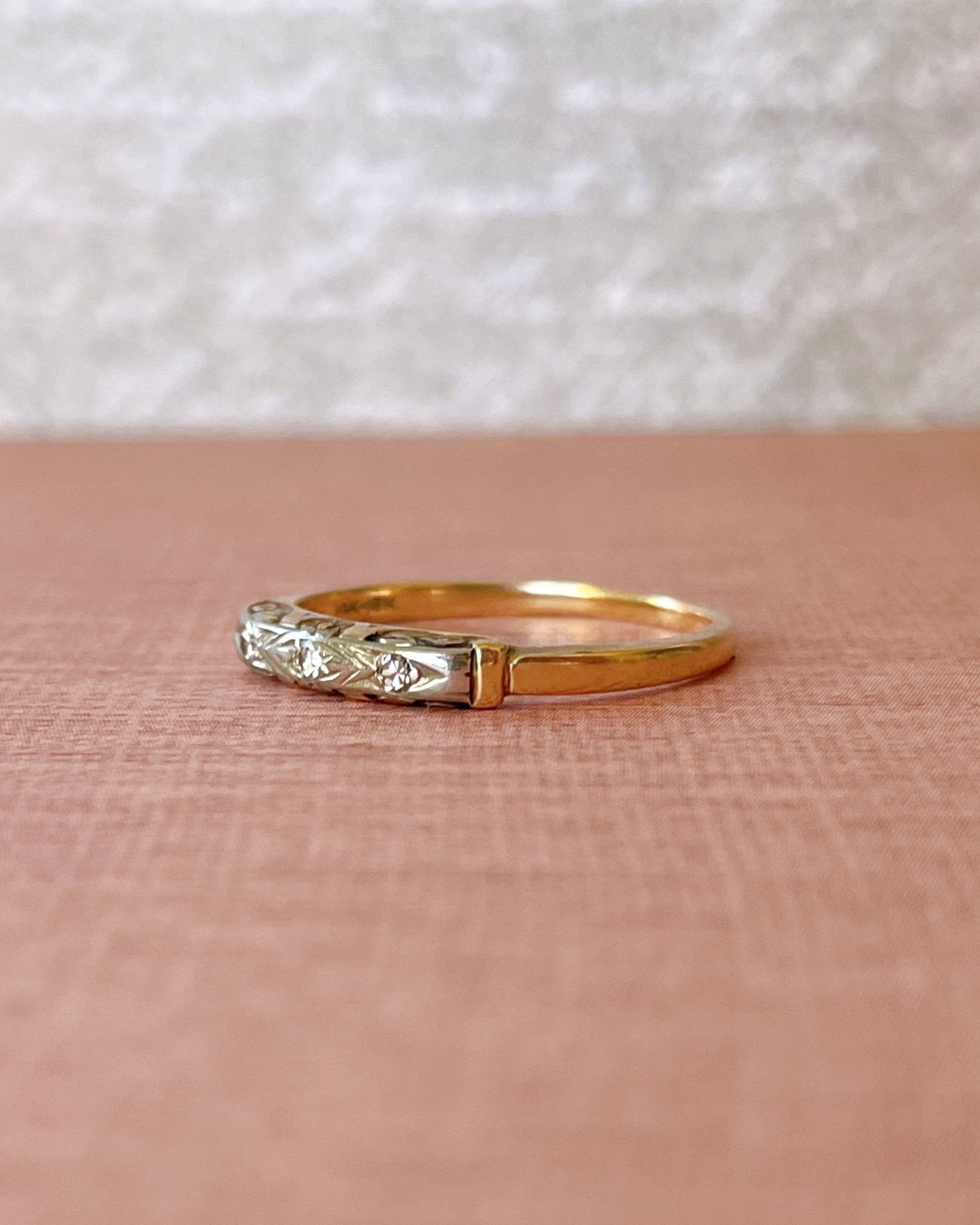 Art Deco 14k & 18k Two Tone Diamond Band - Clover Collective Antiques