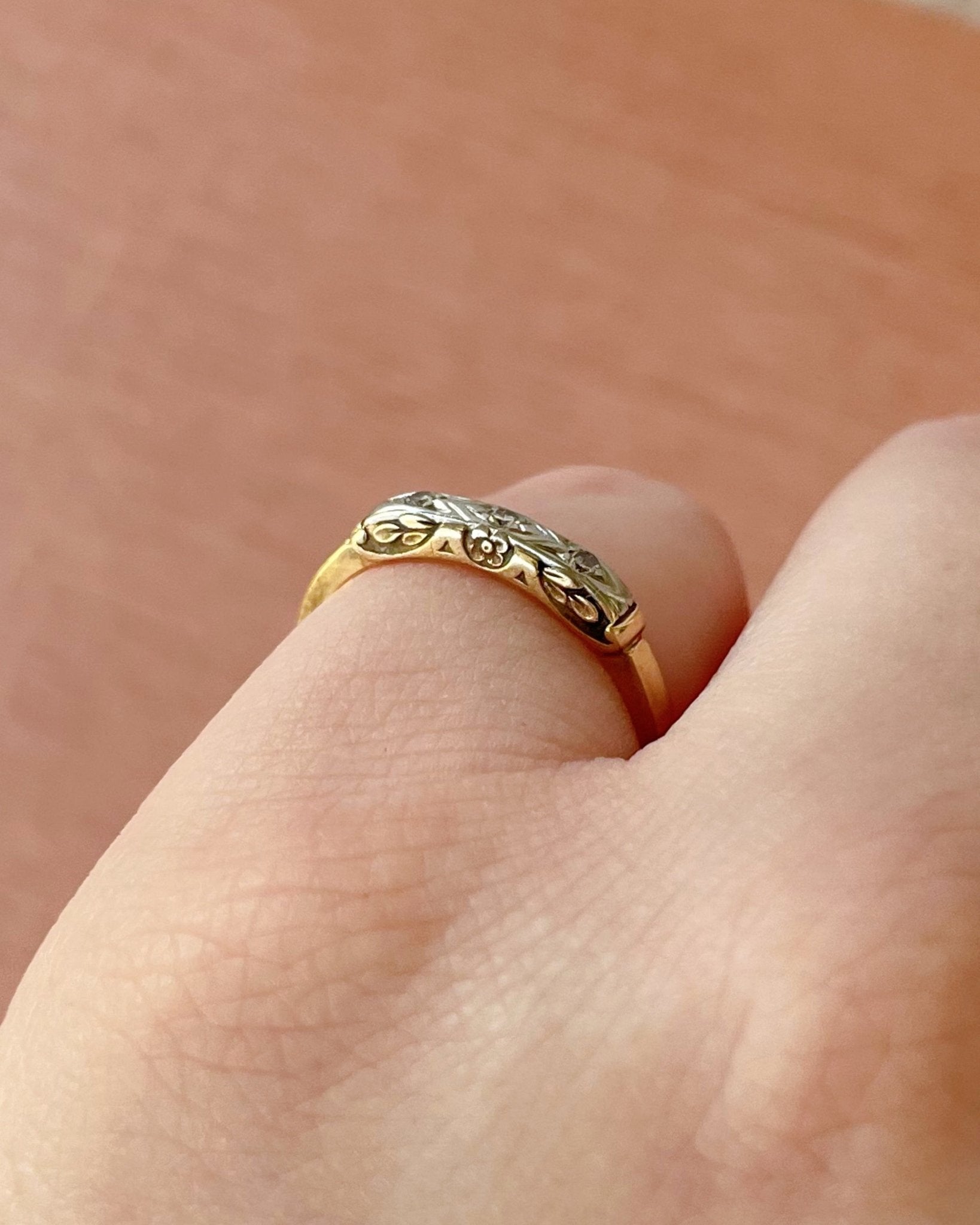Art Deco 14k & 18k Two Tone Diamond Band - Clover Collective Antiques