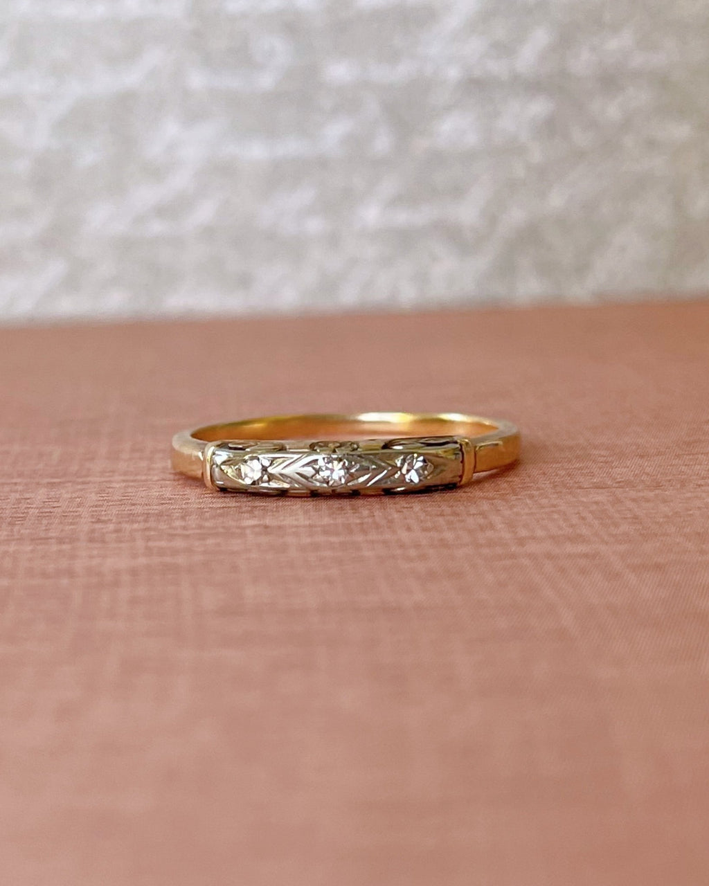 Art Deco 14k & 18k Two Tone Diamond Band - Clover Collective Antiques