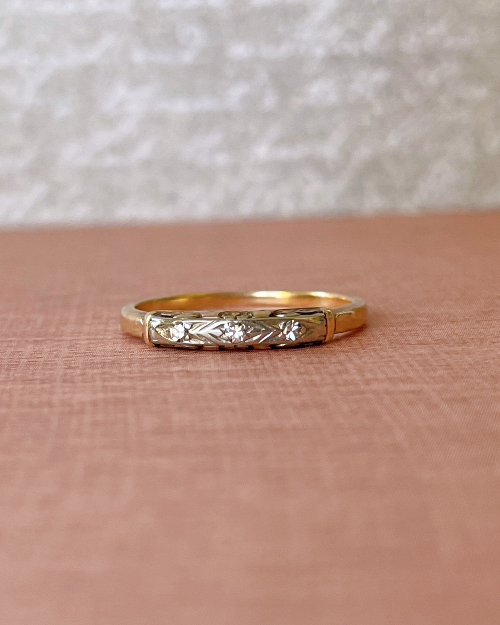 Art Deco 14k & 18k Two Tone Diamond Band - Clover Collective Antiques