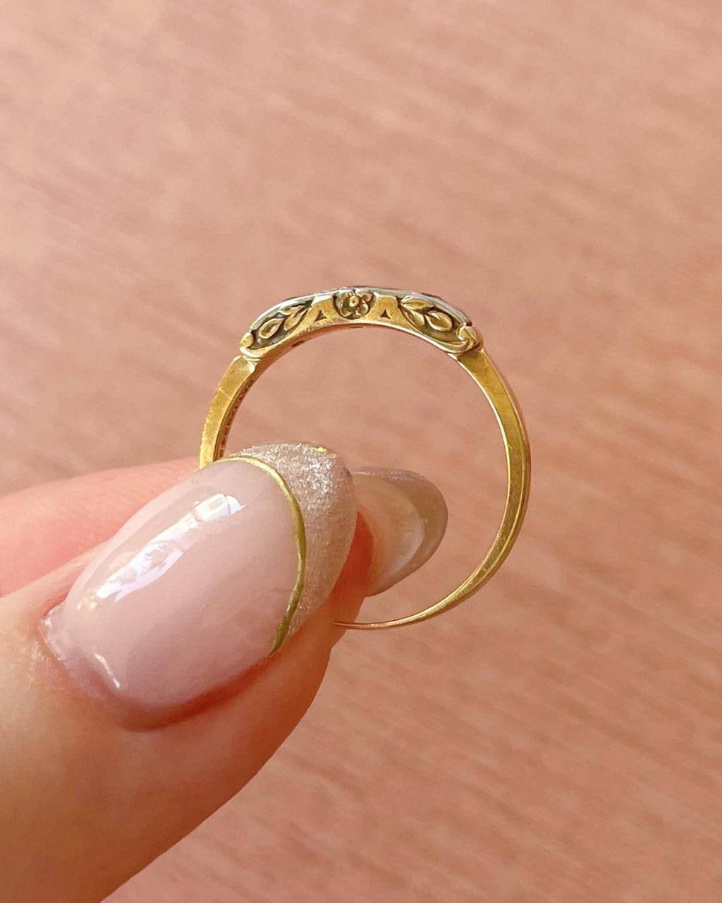 Art Deco 14k & 18k Two Tone Diamond Band - Clover Collective Antiques