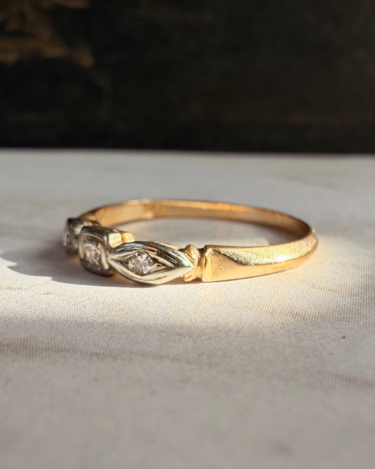 Art Deco 14k Two-Tone Gold and Diamond Band - Clover Collective Antiques