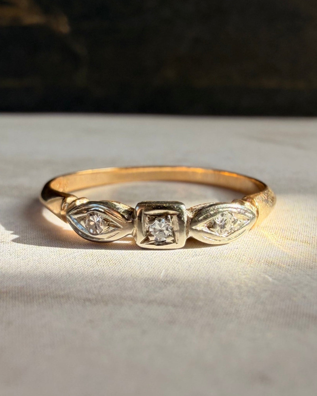Art Deco 14k Two-Tone Gold and Diamond Band - Clover Collective Antiques