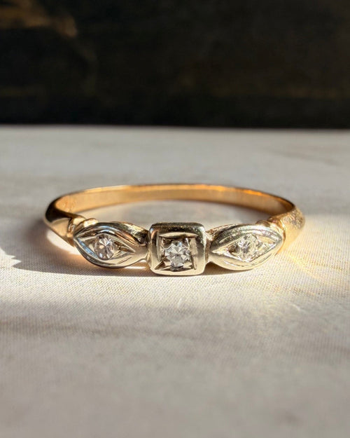 Art Deco 14k Two-Tone Gold and Diamond Band - Clover Collective Antiques