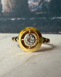 Art Deco 14k Yellow Gold, Old European Cut Diamond, and Enamel Target Ring - Clover Collective Antiques
