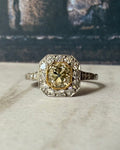 Art Deco - Inspired Platinum Fancy Light Brown Old Mine Cut Halo Ring - Clover Collective Antiques