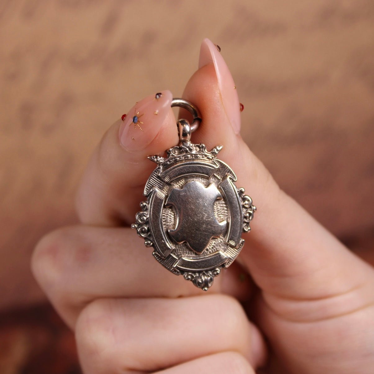 Art Deco J W Tiptaft British Sterling Silver Fob Pendant - Clover Collective Antiques