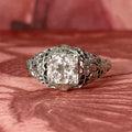 Art Deco Old European Cut Diamond and 18k White Gold Filigree Ring - Clover Collective Antiques