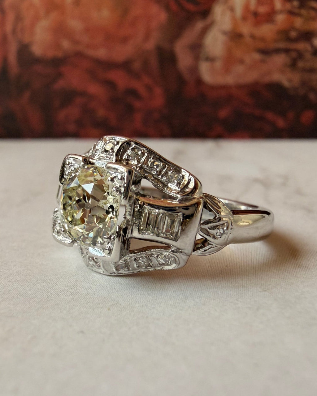 Art Deco Platinum 1.20 Carat Old European Cut Diamond Ring - Clover Collective Antiques