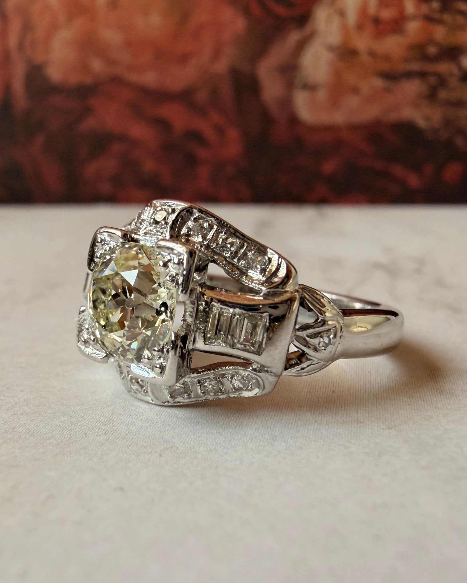 Art Deco Platinum 1.20 Carat Old European Cut Diamond Ring - Clover Collective Antiques